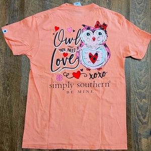 Simply Southern "Owl Always Love You" peach t-shirt, medium
